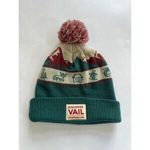 Discover Vail Colorado Green Pom Pom Beanie Winter Hat Adult One Size